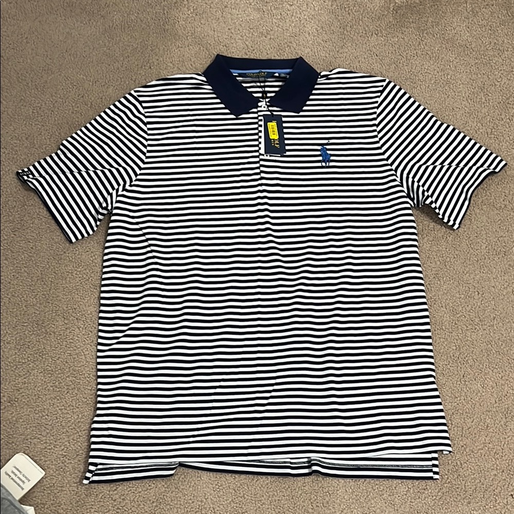 Striped Polo Shirt - Navy and White